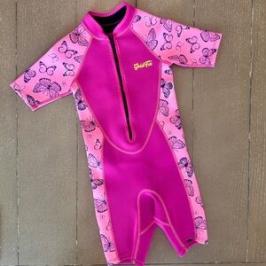 Girls Pink Butterfly Thermal Goldfin Diving Shorty Wetsuit • Size 6 (Small)